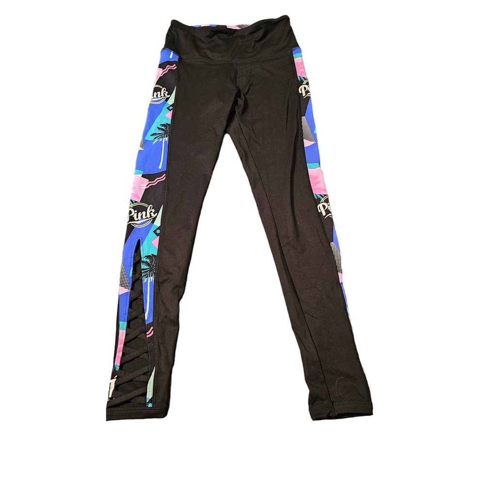 Victorias Secret Neon 90s palm trees cross cross leggings size small